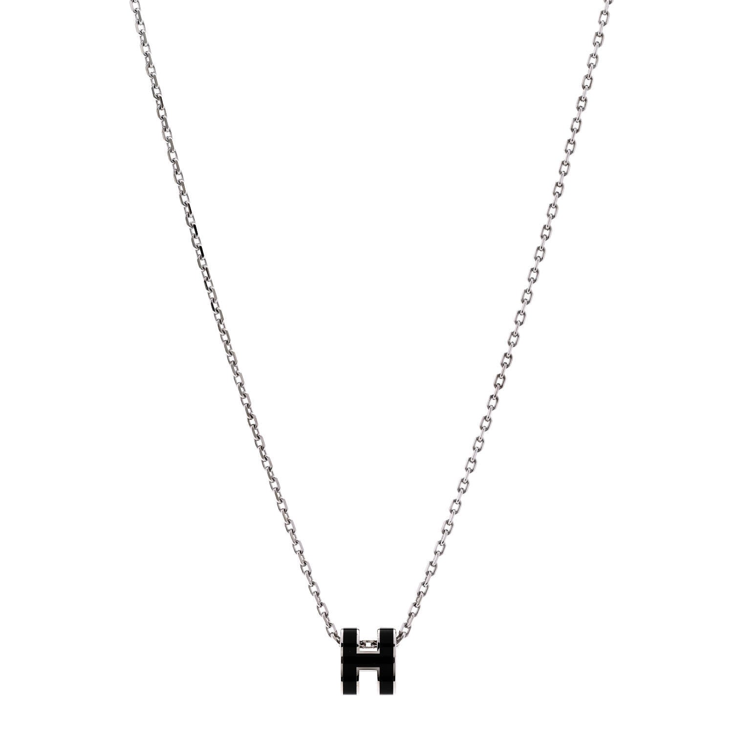 Hermes Lacquered Palladium Mini Pop H Pendant Necklace Black 1 of 8