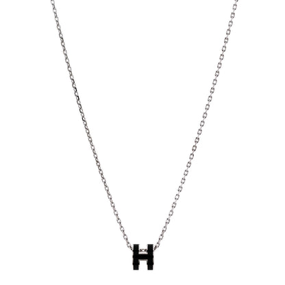 Hermes Lacquered Palladium Mini Pop H Pendant Necklace Black 1 of 8