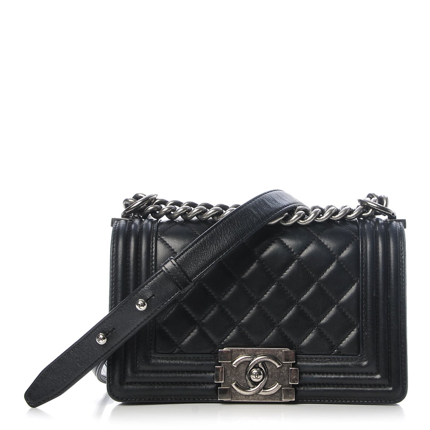 Lambskin Quilted Small Boy Flap Black