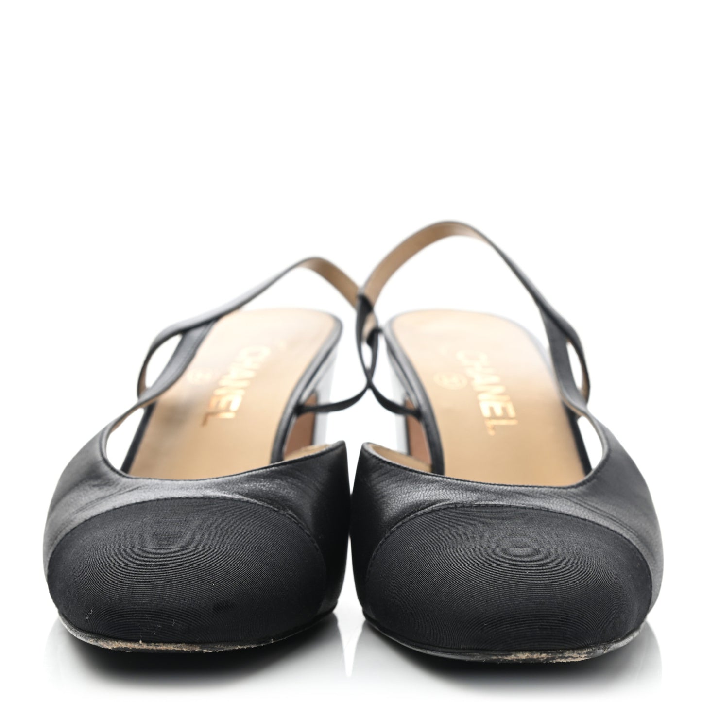 Goatskin Grosgrain Cap Toe CC Slingback Pumps 39.5 Black