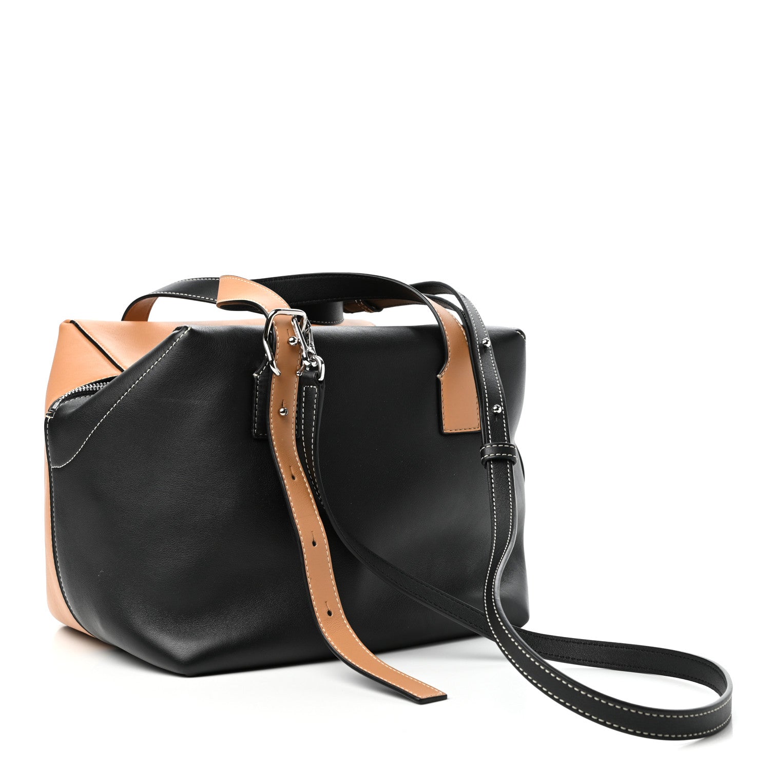 Loewe Calfskin Cube Two Tone Top Handle Bag Tan Black 3 of 9