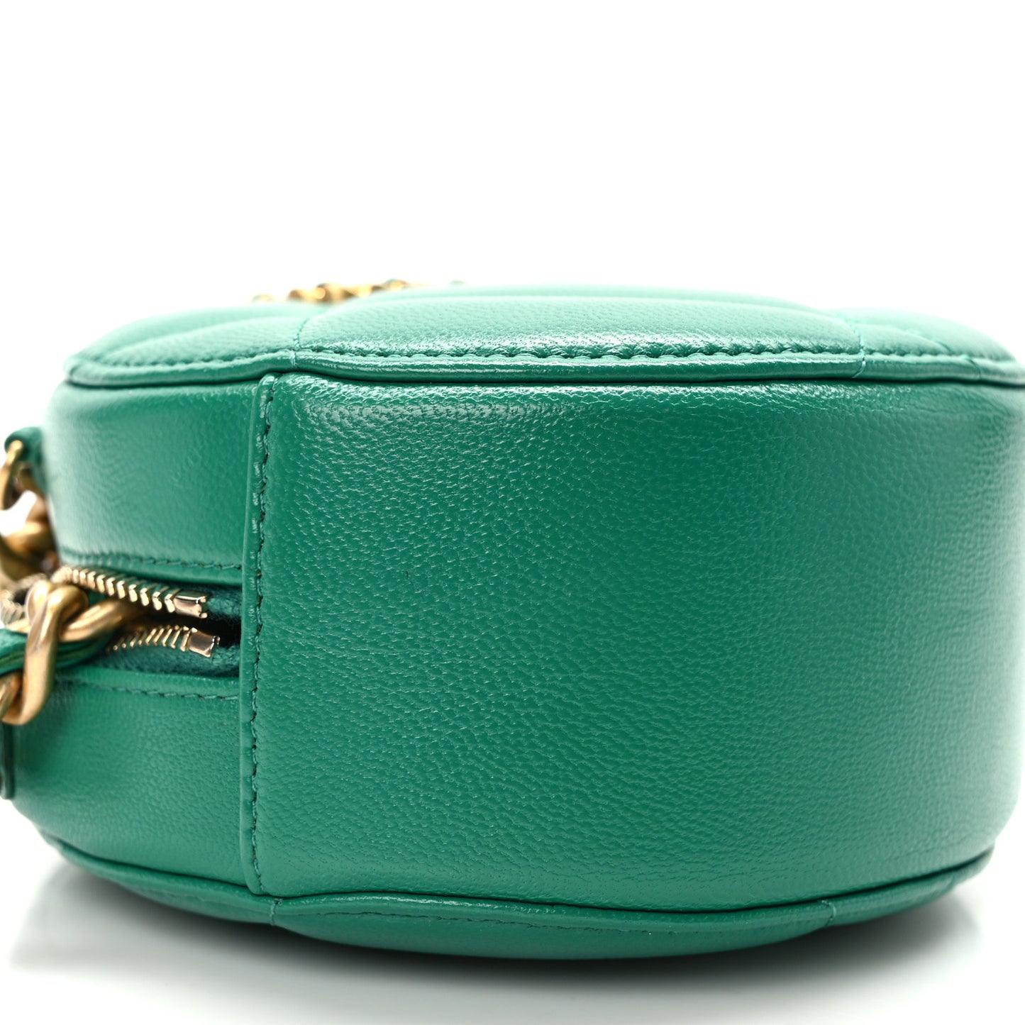 Goatskin Quilted Chanel 19 Round Clutch With Chain Green