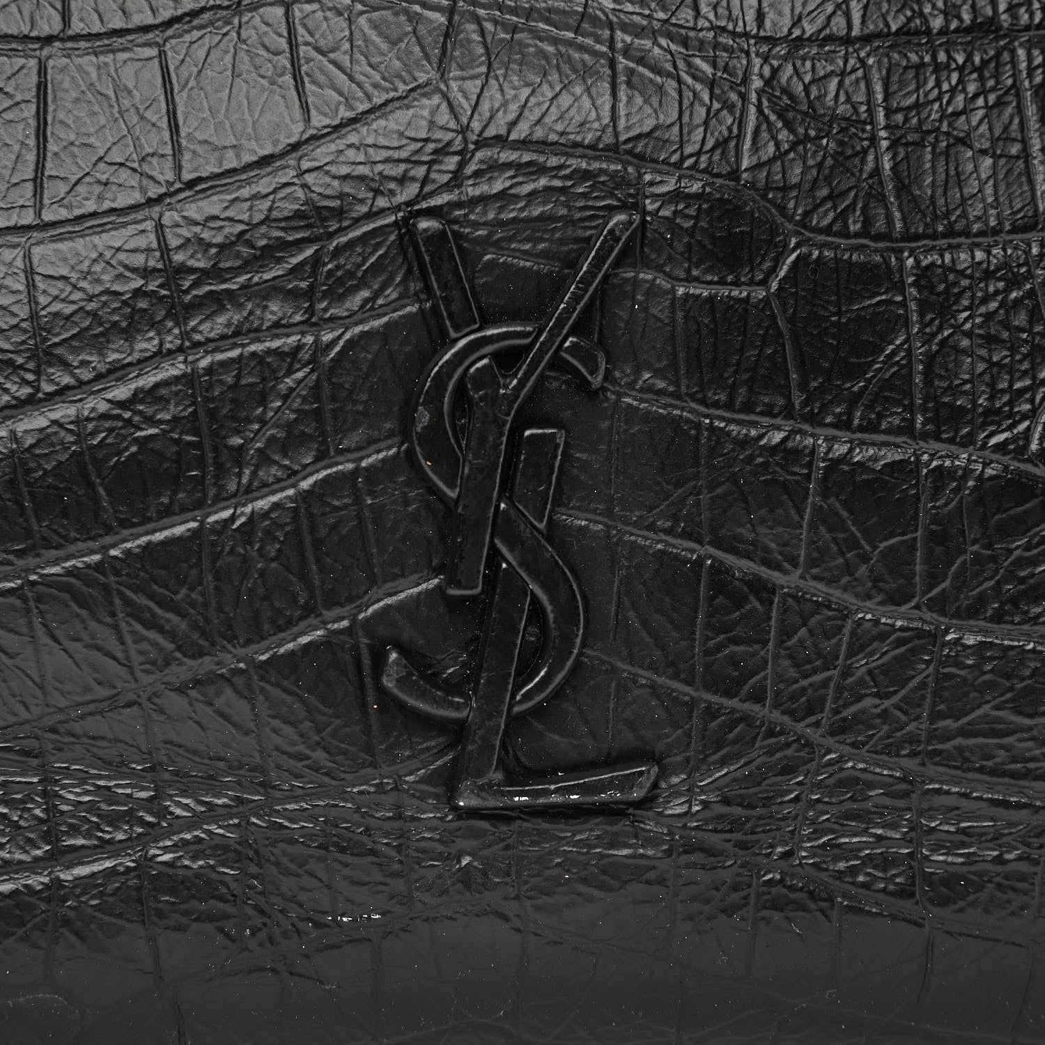 Saint Laurent Calfskin Crocodile Embossed Monogram Medium Niki Shopping Bag Black 9 of 9