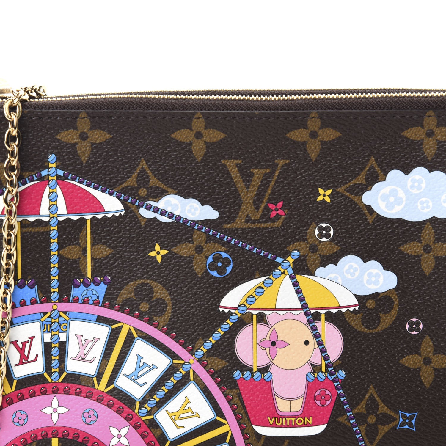Louis Vuitton Monogram 2020 Christmas Animation Big Wheel Double Zip Pochette Rose Ballerine 10 of 11