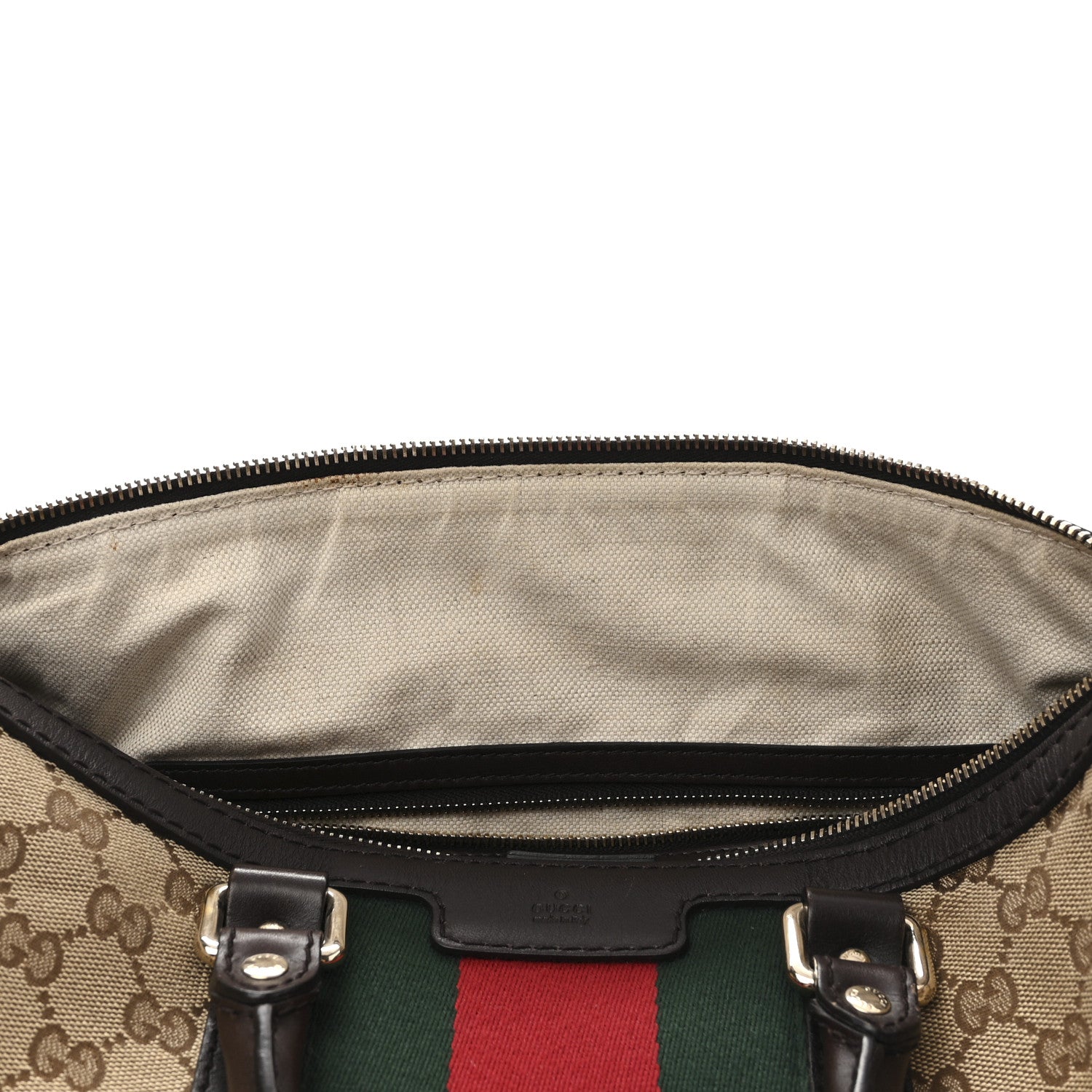 Gucci Monogram Selleria Calfskin Vintage Web Medium Boston Beige Ebony Cocoa 12 of 14