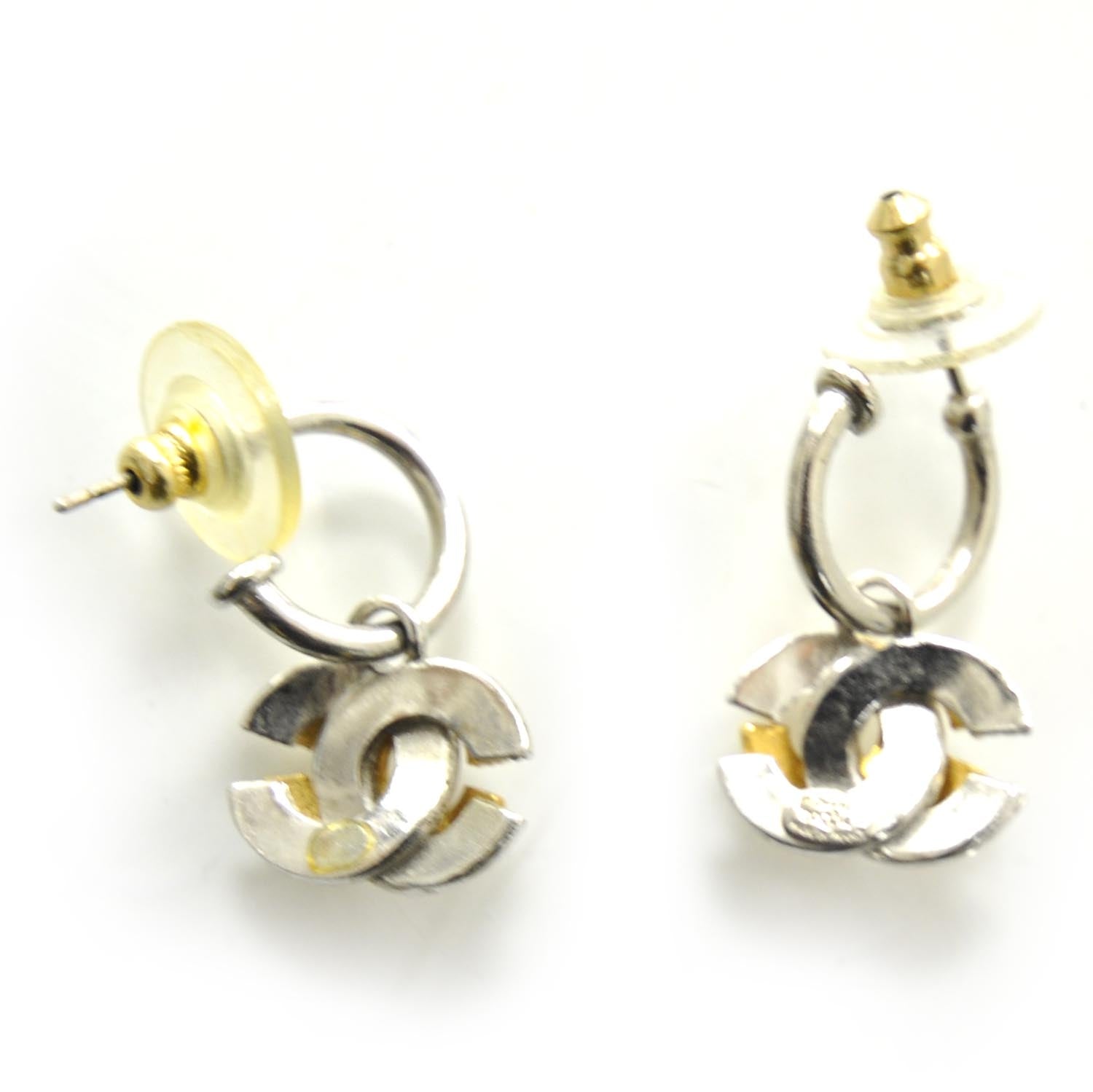 Chanel Metal CC Hoop Earrings Silver Gold 4 of 6