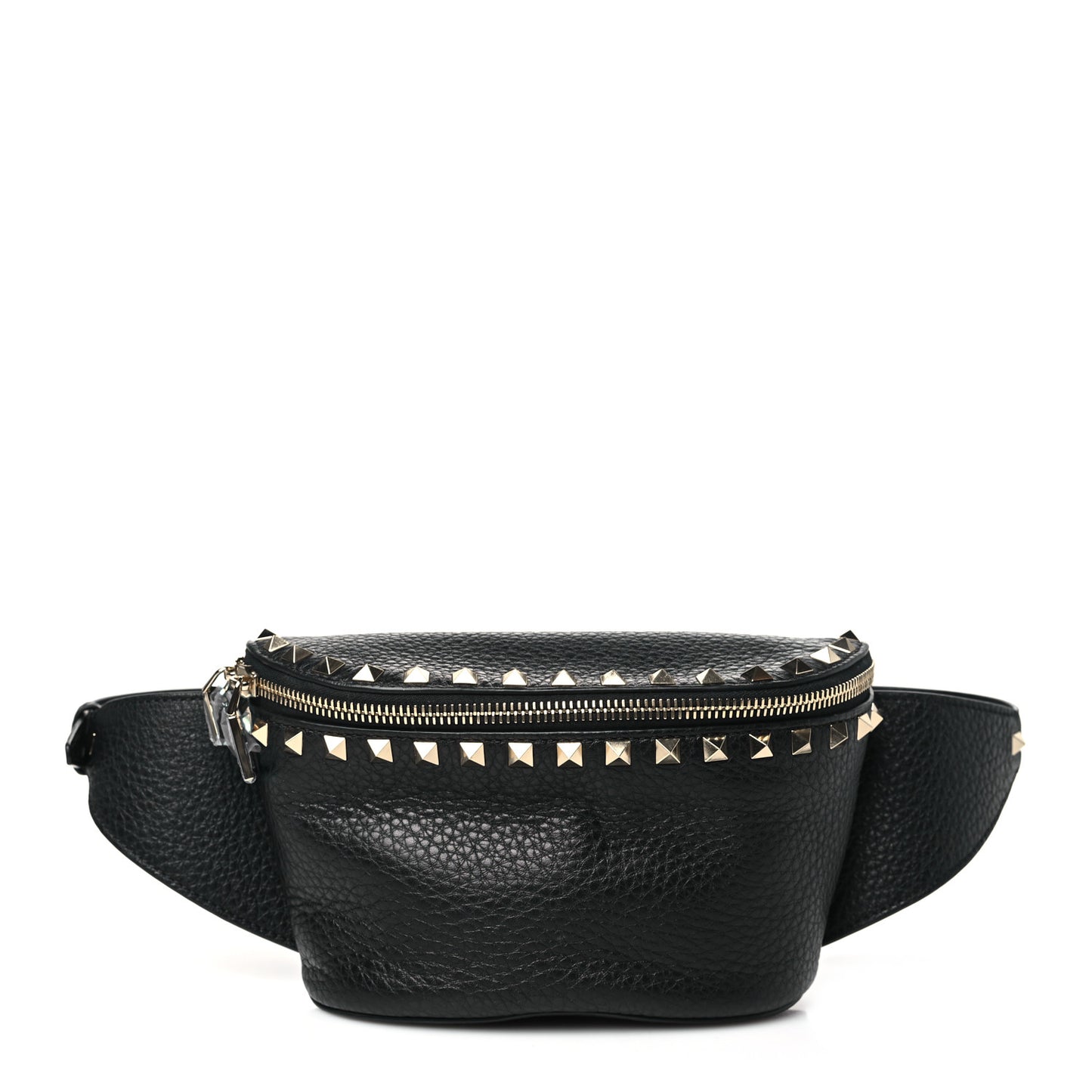 Grainy Calfskin Rockstud Belt Bag Black