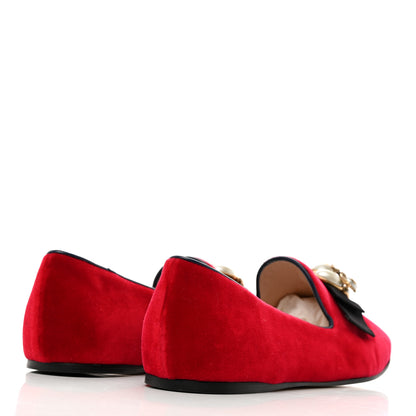 Gucci Velvet Etoile Pearl Embellished Loafers 40.5 Red 4 of 9