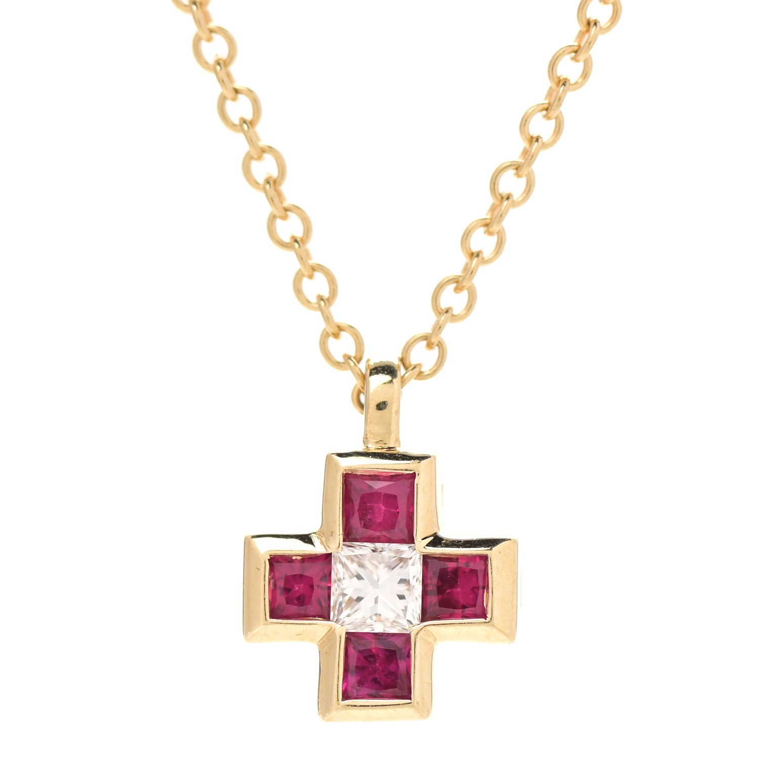 Tiffany 18K Yellow Gold Diamond Ruby Mini Cross Pendant Necklace 4 of 7