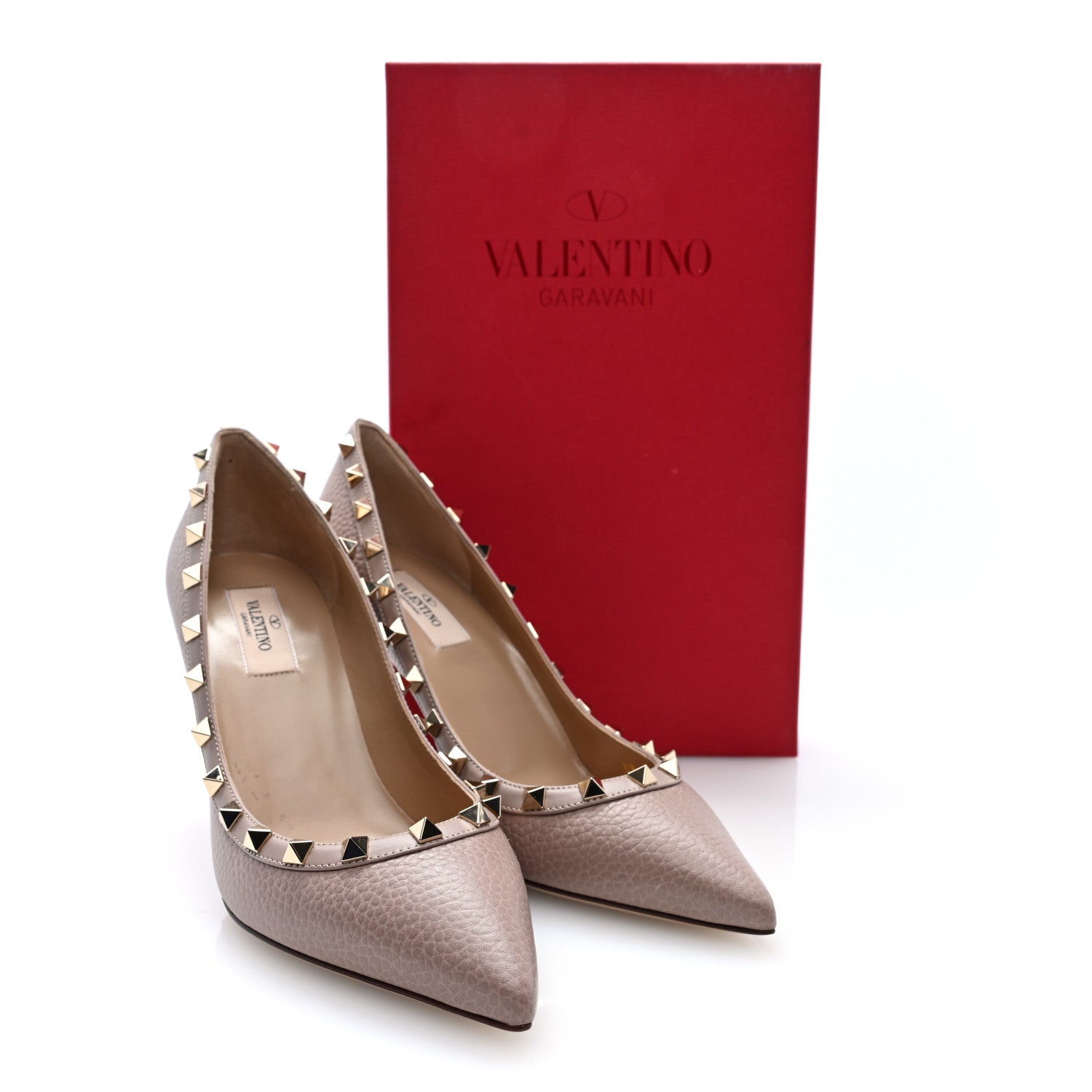 Valentino Garavani Pebbled Calfskin Rockstud 90mm Pumps 39 Poudre 9 of 9