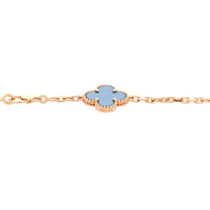 Van Cleef & Arpels 18K Yellow Gold Blue Agate 10 Motifs Vintage Alhambra Necklace 6 of 6