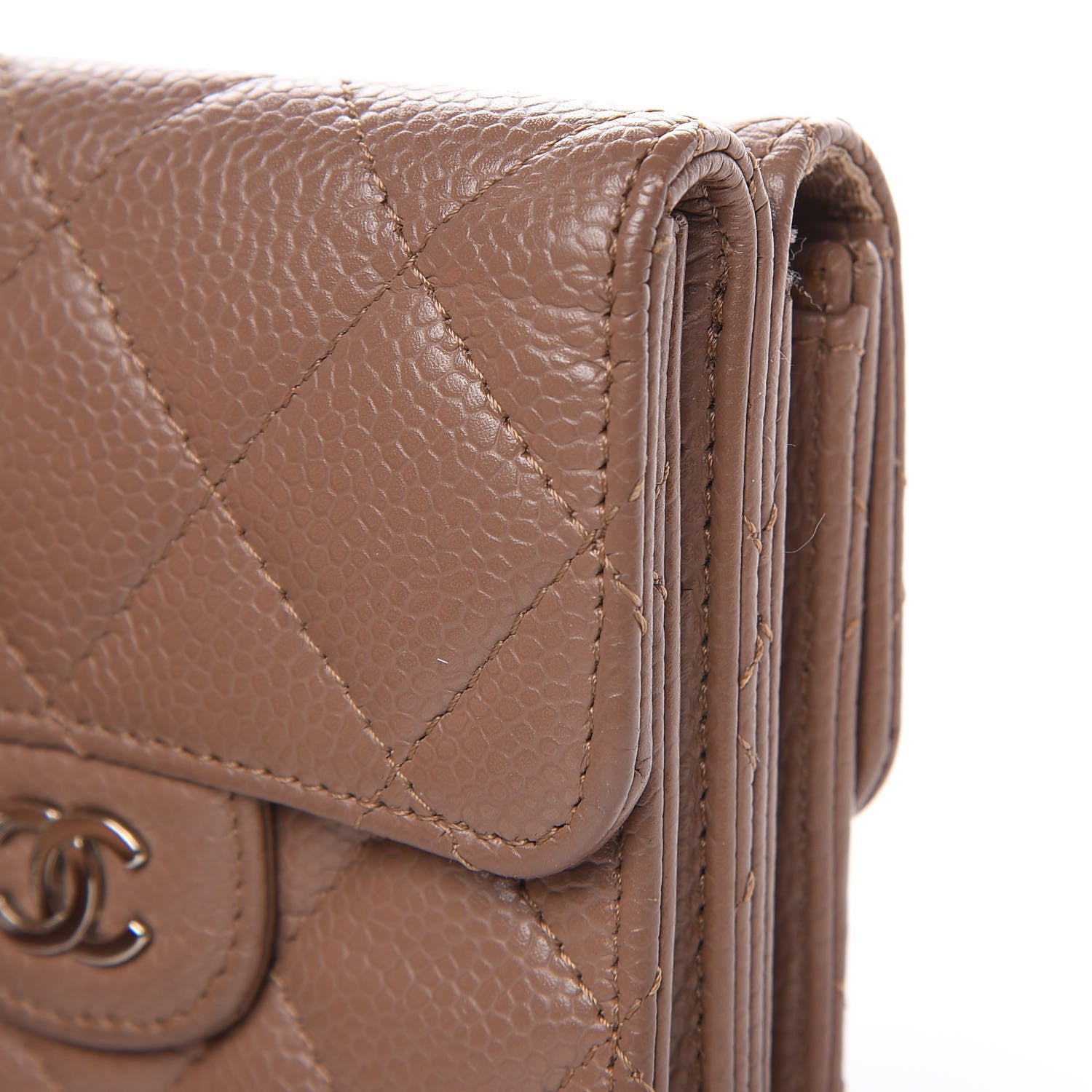 Chanel Caviar Quilted Compact Flap Wallet Dark Beige 11 of 14