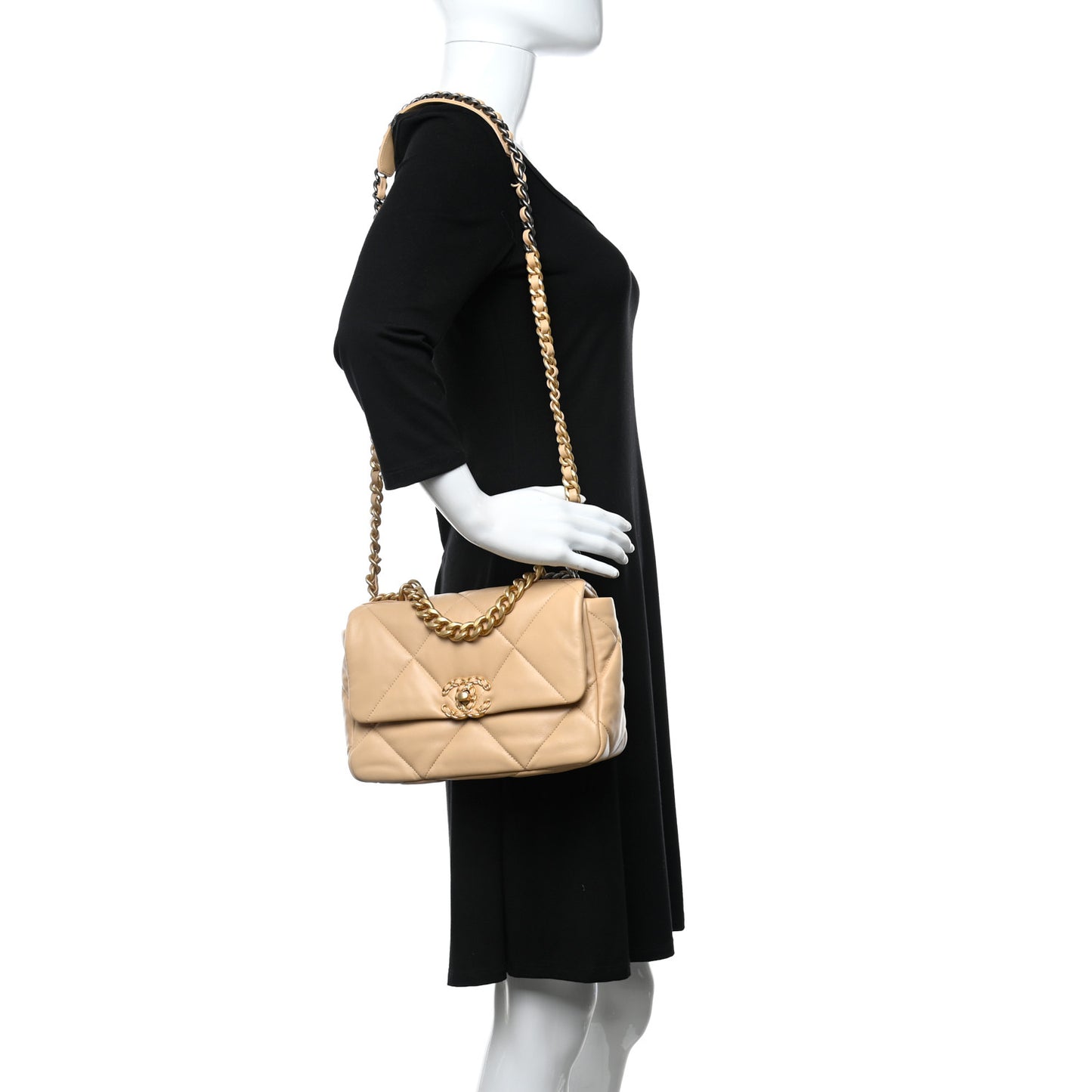 Lambskin Quilted Medium Chanel 19 Flap Beige