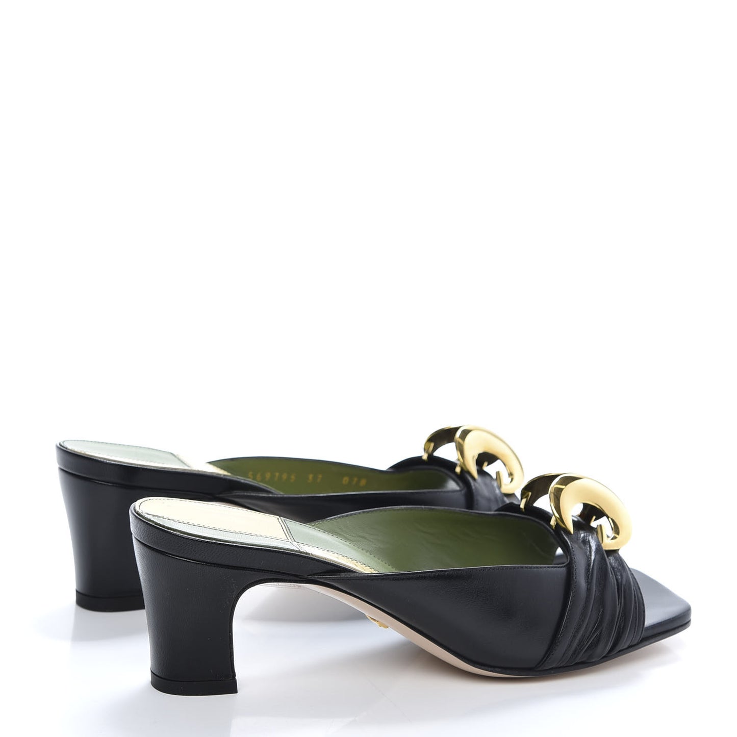 Malaga Kid Half Moon GG Square Toe Slide Sandals 37 Black