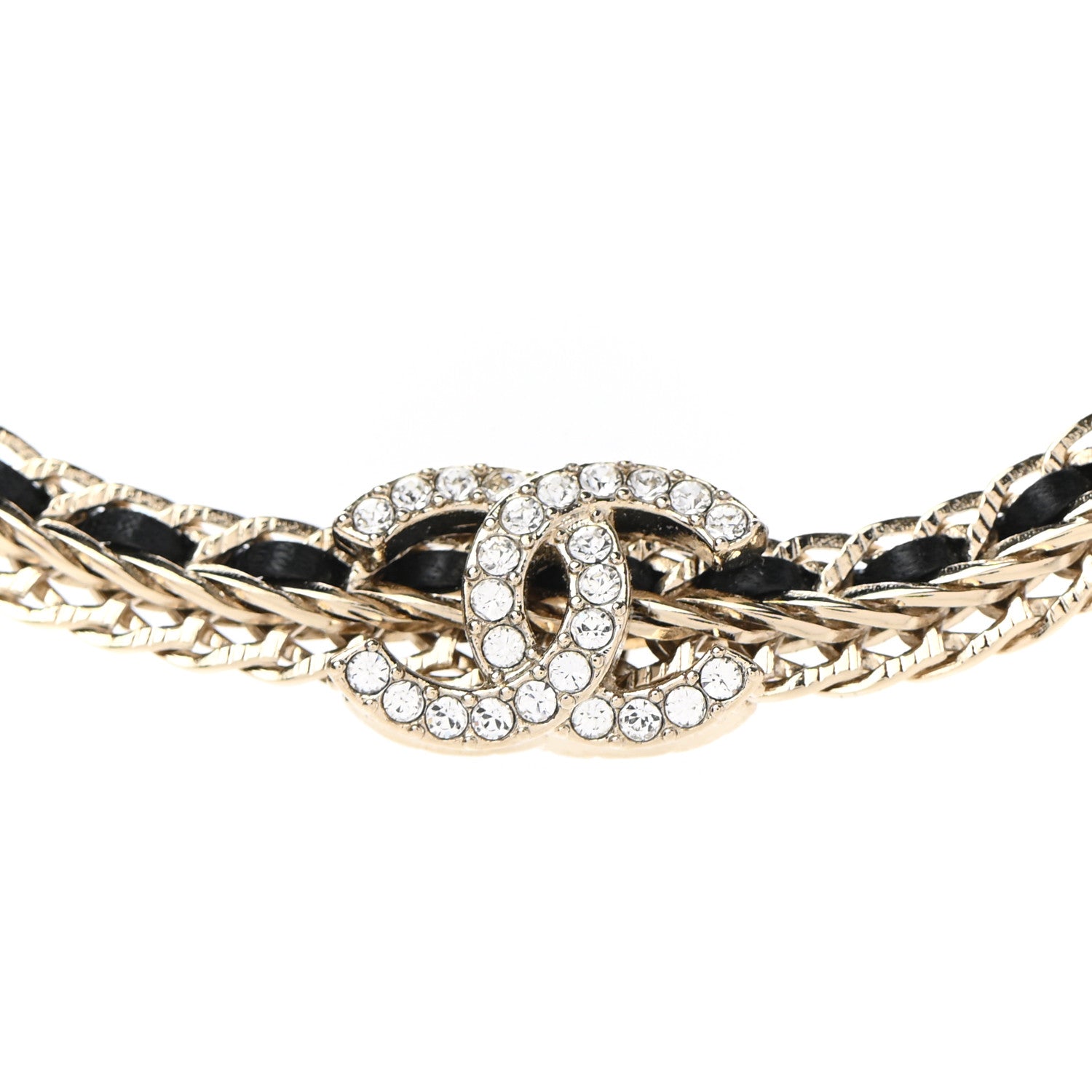 Chanel Metal Lambskin Crystal Chain CC Necklace Black Gold 4 of 7