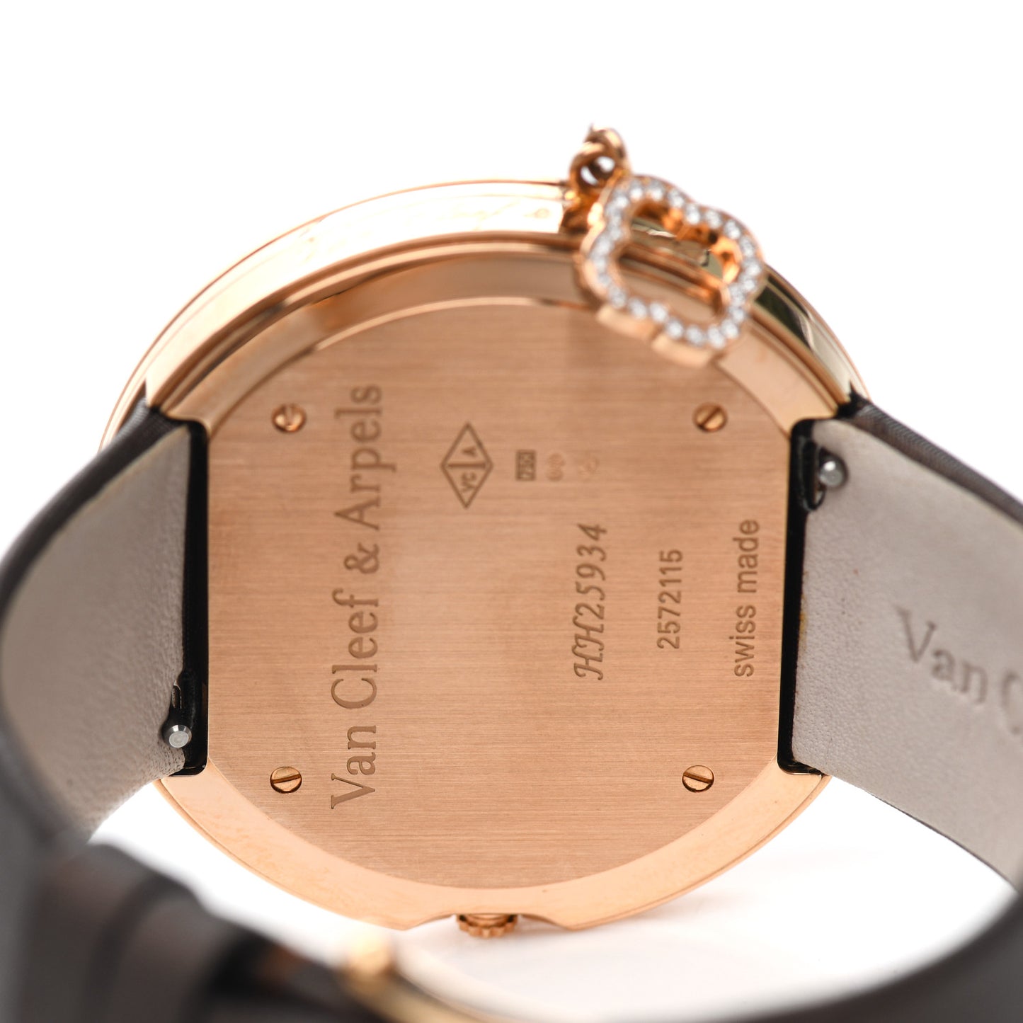18K Rose Gold Satin Diamond Pave Bezel 38mm Charms Quartz Watch
