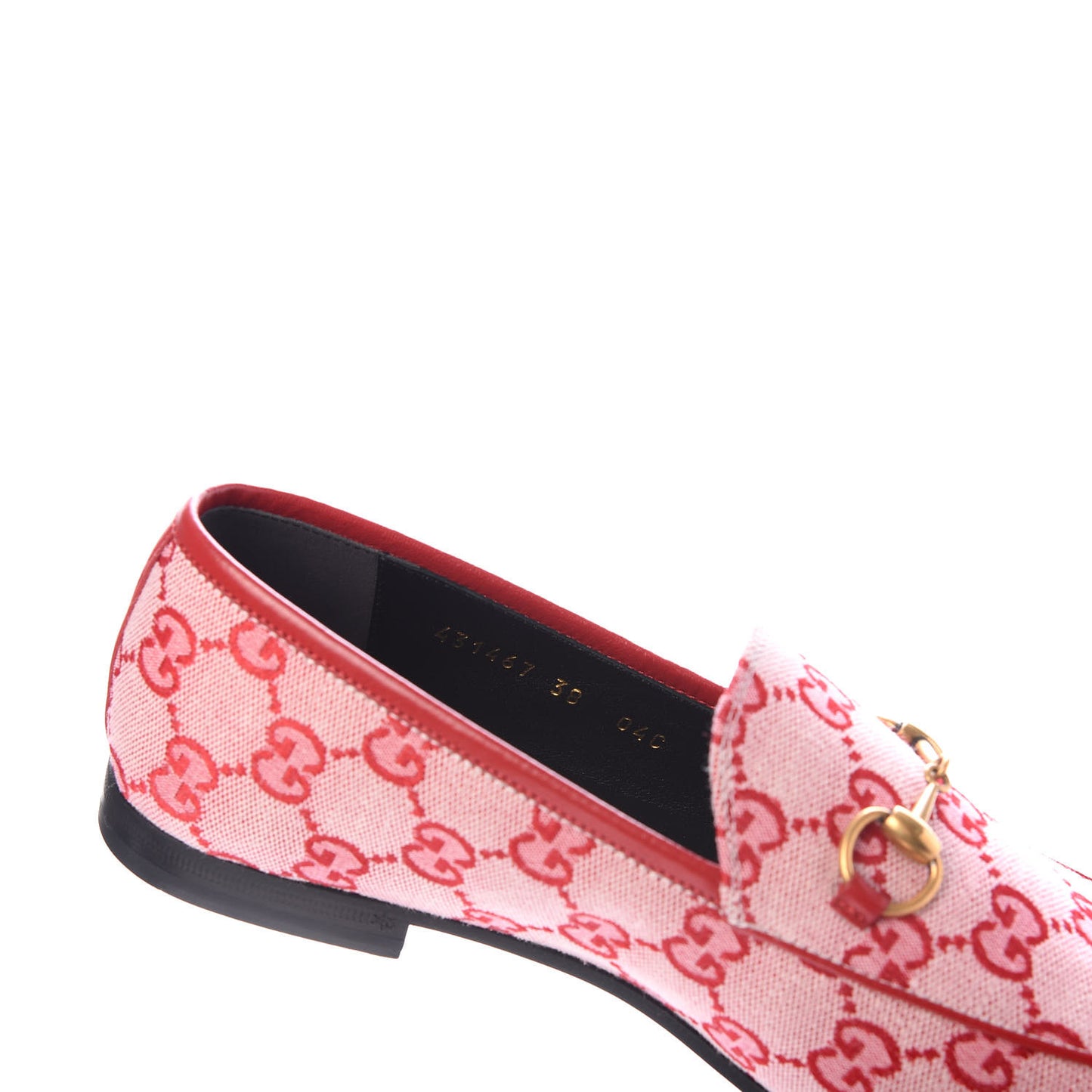 Canvas GG Monogram Horsebit Womens Jordaan Loafers 38 Gardenia Hibiscus Red