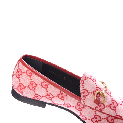 Gucci Canvas GG Monogram Horsebit Womens Jordaan Loafers 38 Gardenia Hibiscus Red 9 of 10