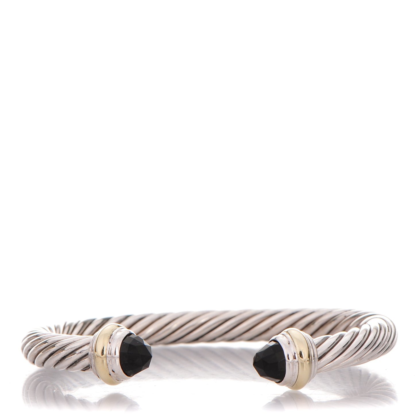 Sterling Silver 14K Yellow Gold Black Onyx 7mm Cable Classics Bracelet