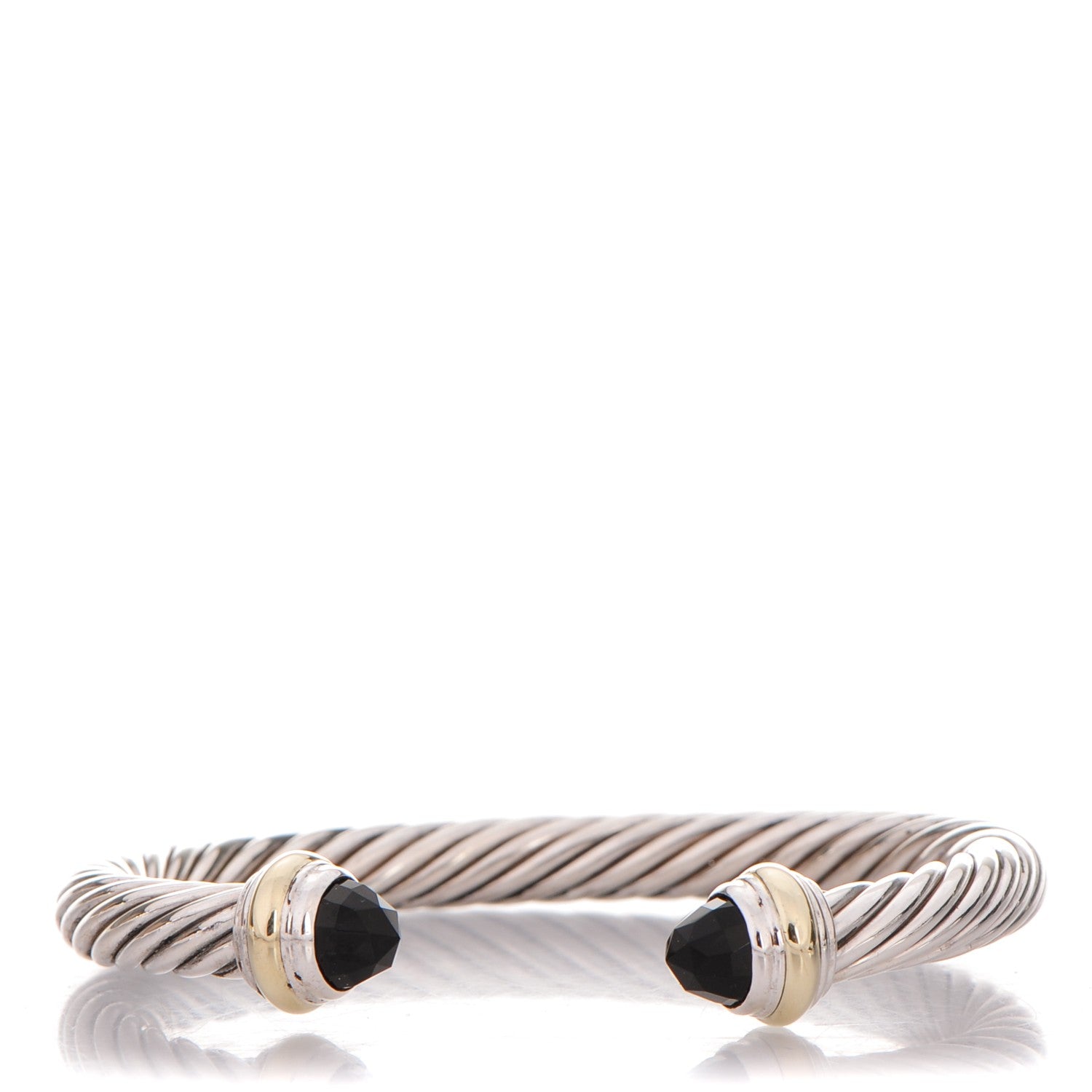 David Yurman Sterling Silver 14K Yellow Gold Black Onyx 7mm Cable Classics Bracelet 1 of 4
