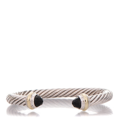 David Yurman Sterling Silver 14K Yellow Gold Black Onyx 7mm Cable Classics Bracelet 1 of 4