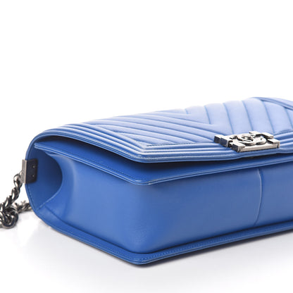 Chanel Calfskin Chevron Quilted New Medium Boy Flap Bright Blue 9 of 10