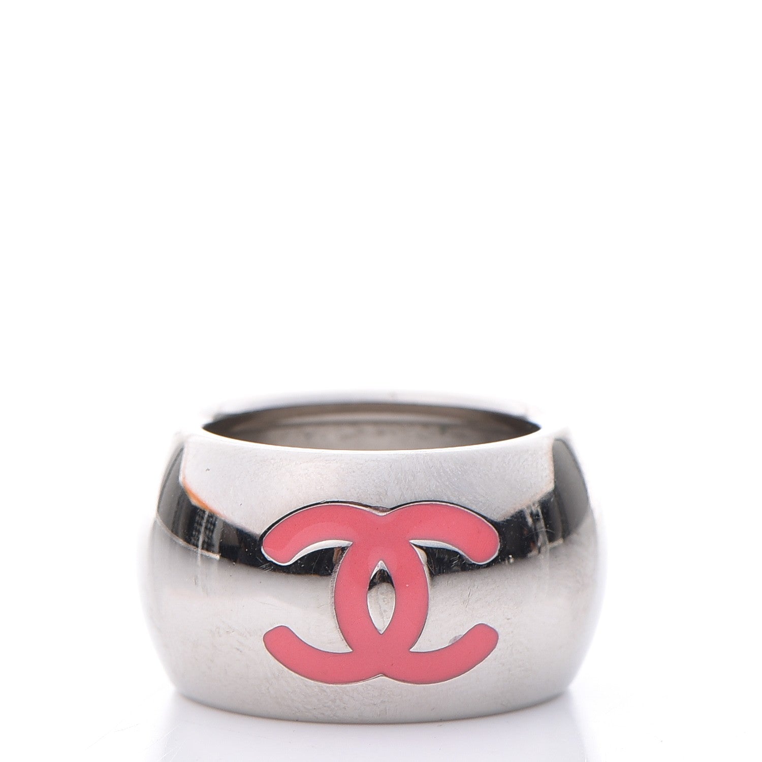 Chanel CC Heart Scarf Ring Silver Pink 3 of 4