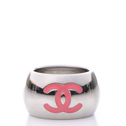 Chanel CC Heart Scarf Ring Silver Pink 3 of 4