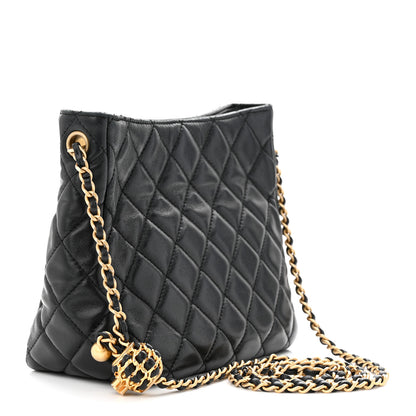 Chanel Lambskin Quilted Small Pearl Crush Hobo Black 3 of 10