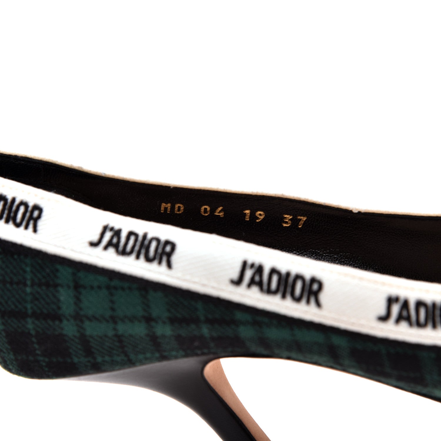 Christian Dior Canvas Ribbon Tartan Print Embroidered J'Adior 100mm Pumps 37 Black Green 8 of 9
