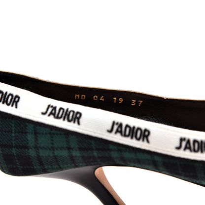 Christian Dior Canvas Ribbon Tartan Print Embroidered J'Adior 100mm Pumps 37 Black Green 8 of 9
