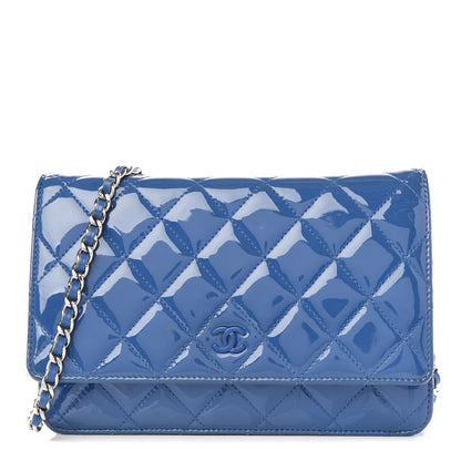 Chanel Patent Quilted Wallet On Chain WOC Blue 1 of 11