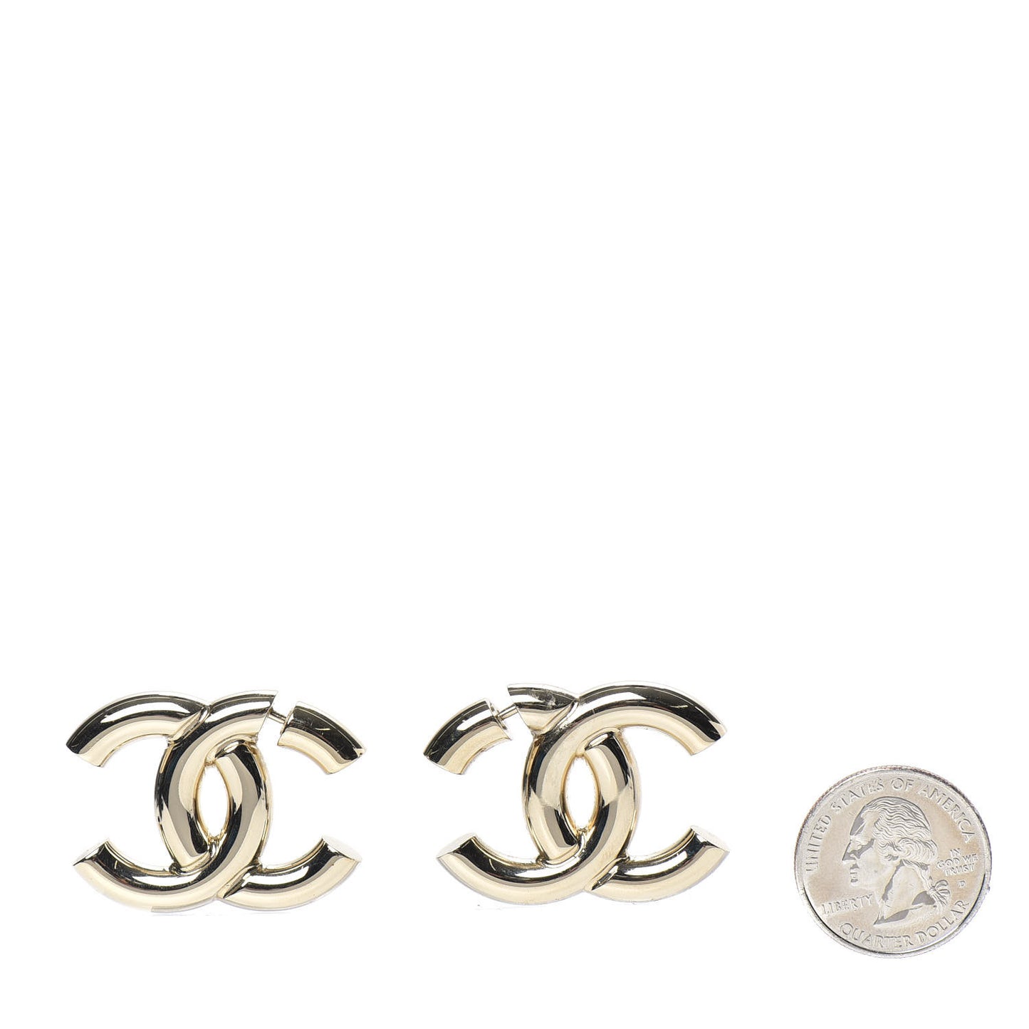 Metal Large CC Earrings Light Gold