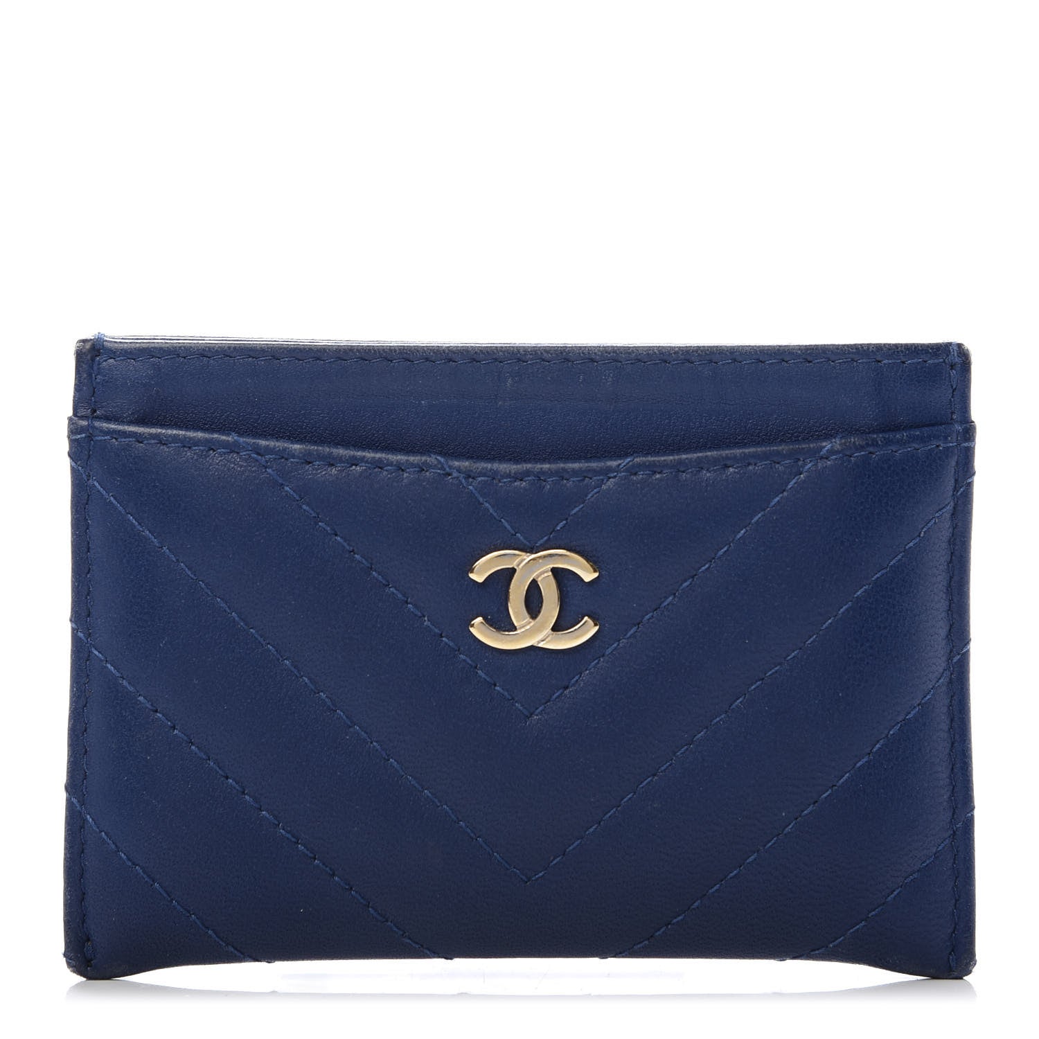 Chanel Lambskin Chevron Quilted Card Holder Blue 1 of 10