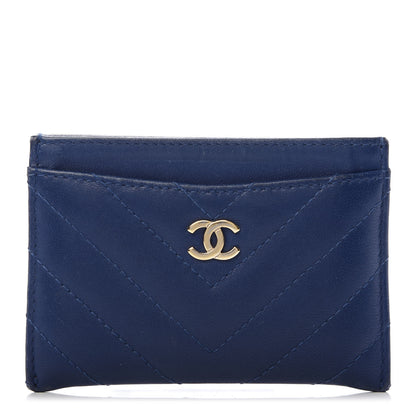 Chanel Lambskin Chevron Quilted Card Holder Blue 1 of 10