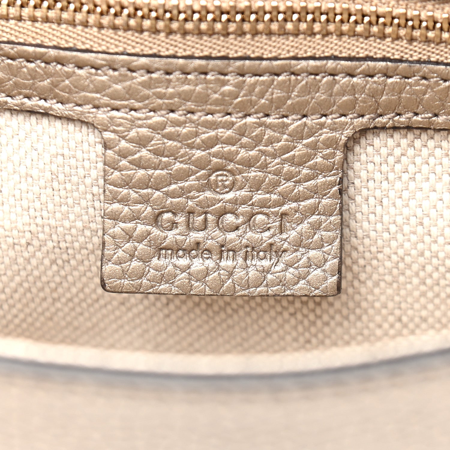 Gucci Metallic Pebbled Calfskin Medium Soho Flap Crossbody Golden Beige 5 of 8
