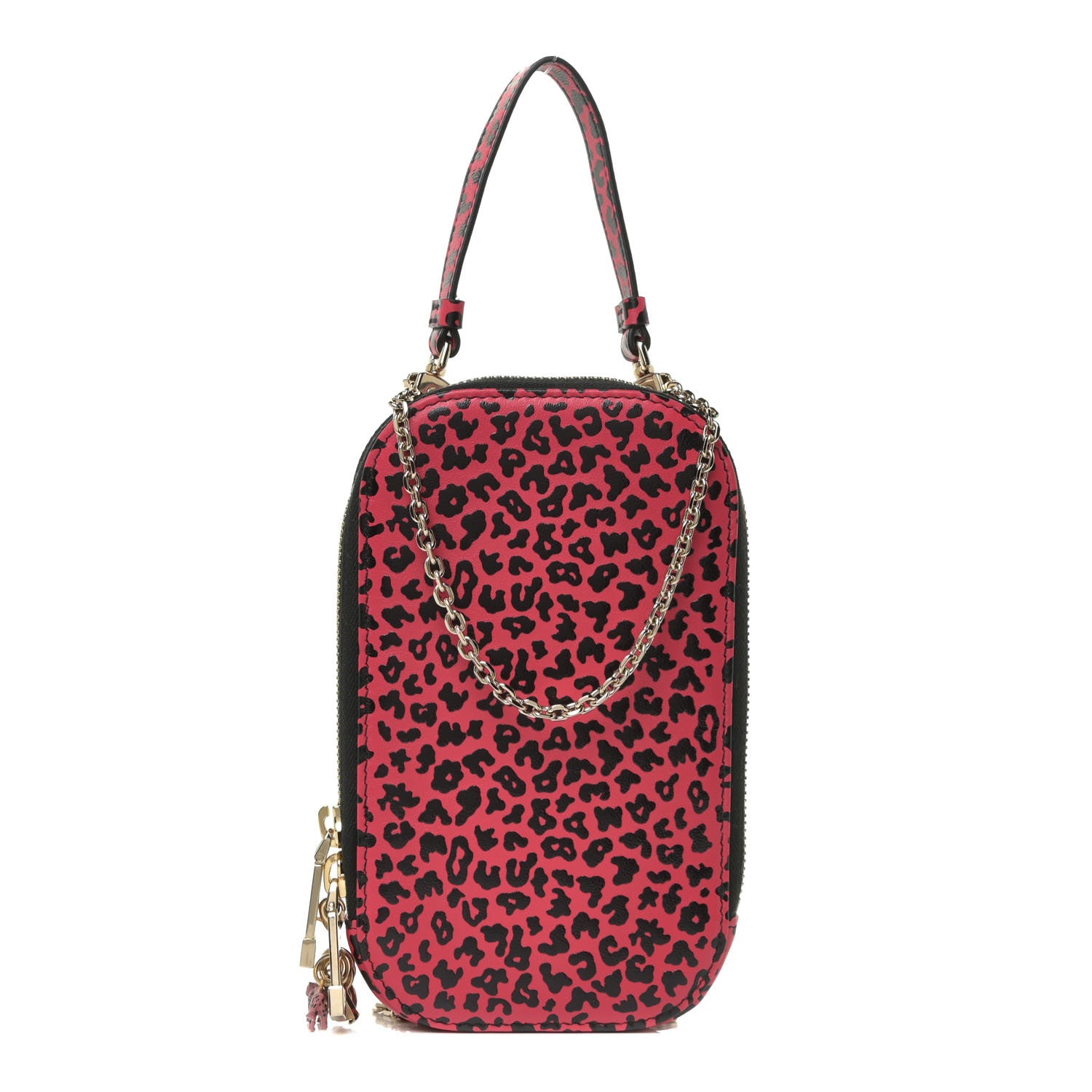 Christian Dior Calfskin Leopard Print Phone Holder Pink Black 1 of 12