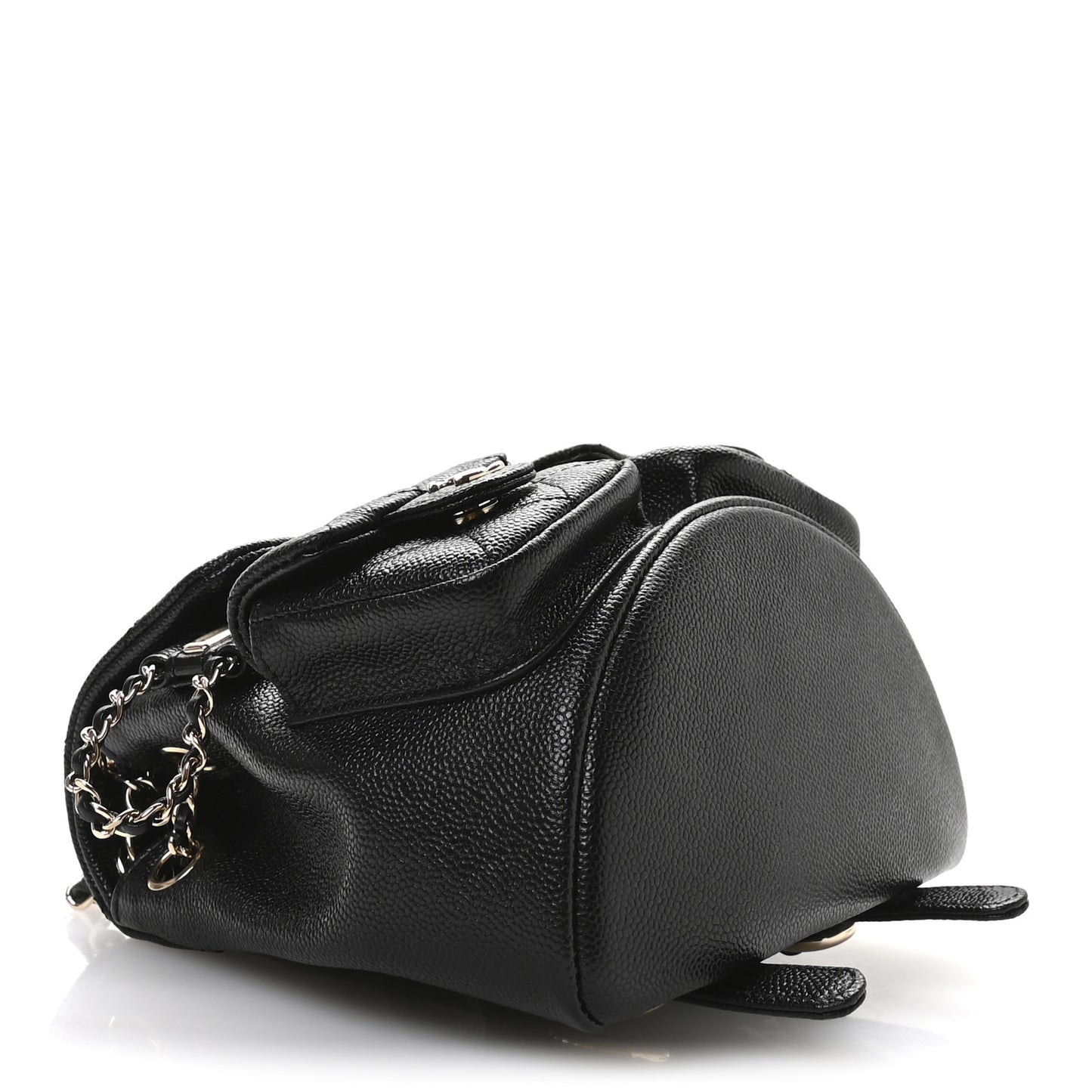 Shiny Caviar Quilted Small Duma Pockets Drawstring Backpack Black