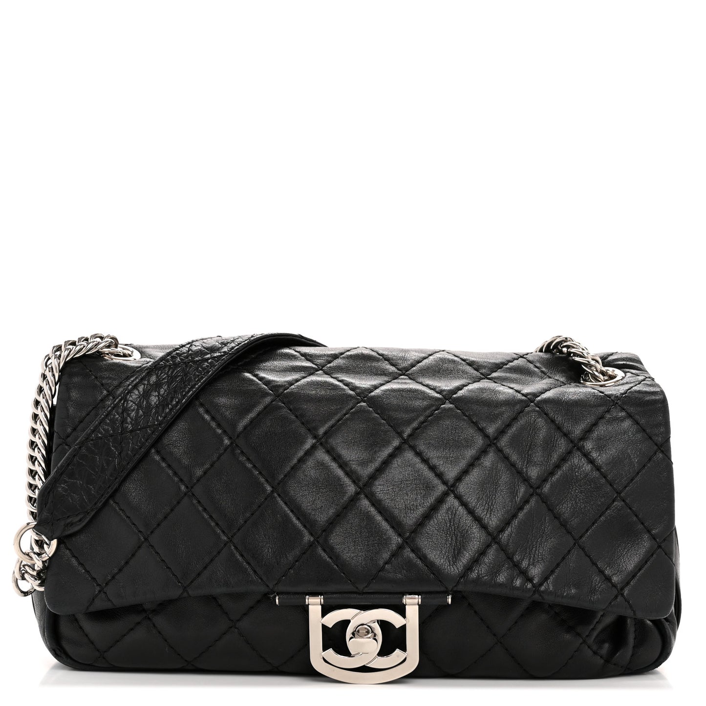 Lambskin Quilted Jumbo Icons Secret Label Flap Black