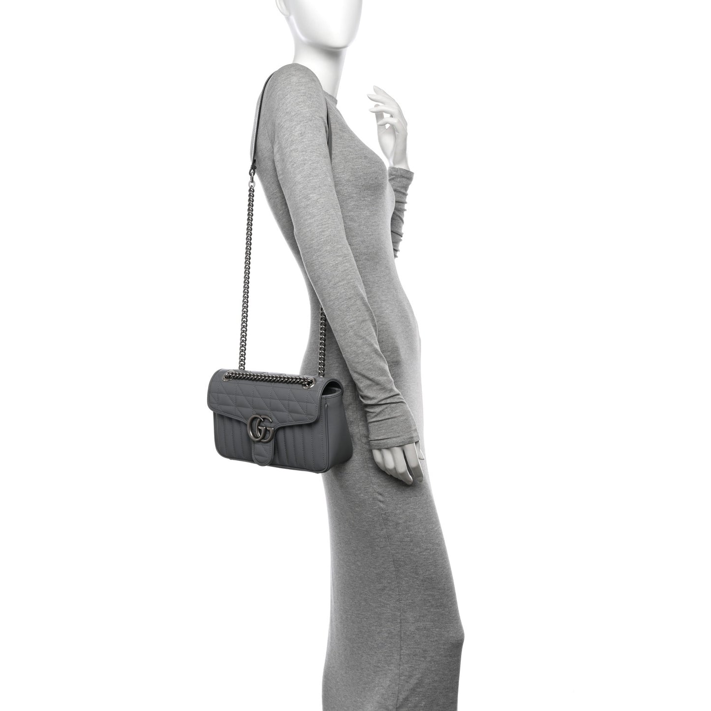 Calfskin Matelasse Aria Small GG Marmont Shoulder Bag Deep Grey
