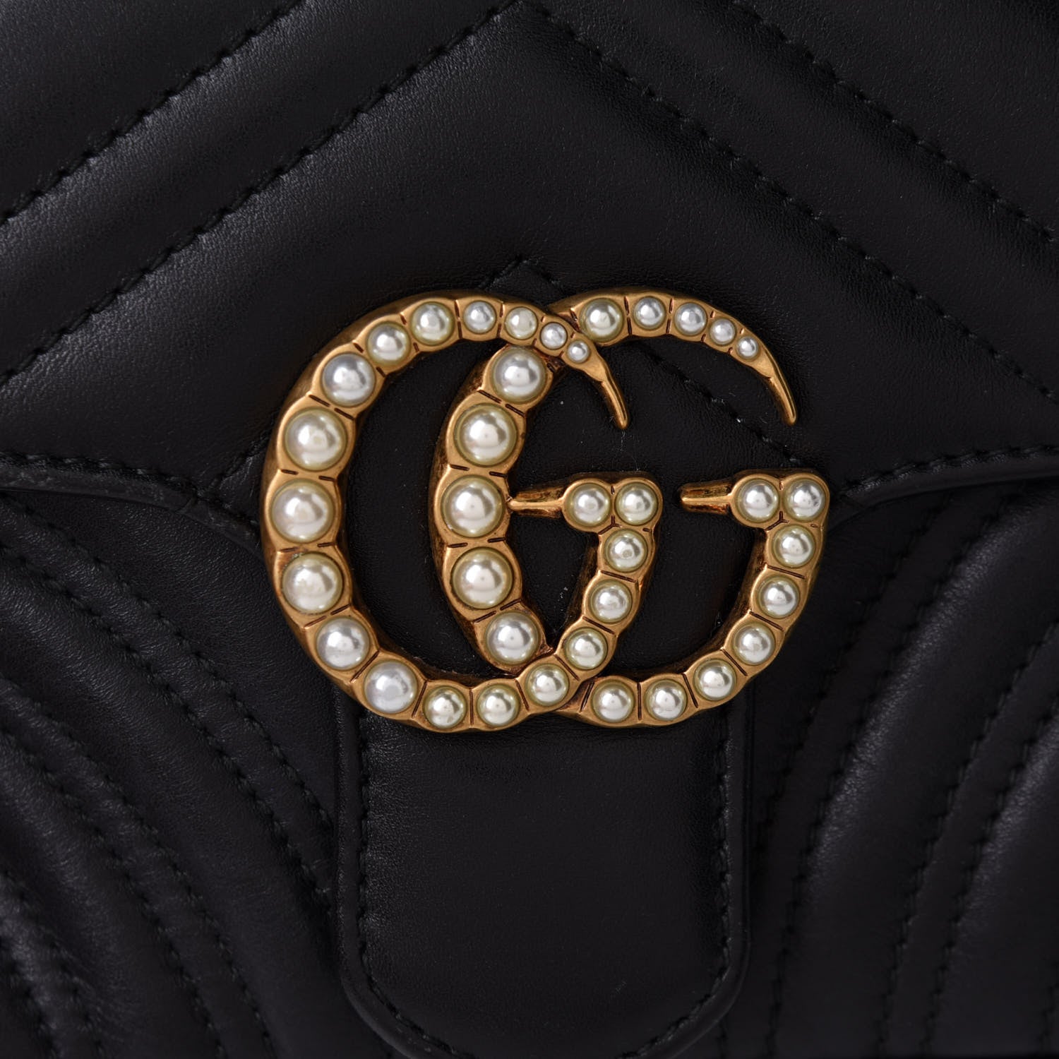 Gucci Calfskin Matelasse Pearly GG Marmont Chain Belt Bag Black 9 of 11