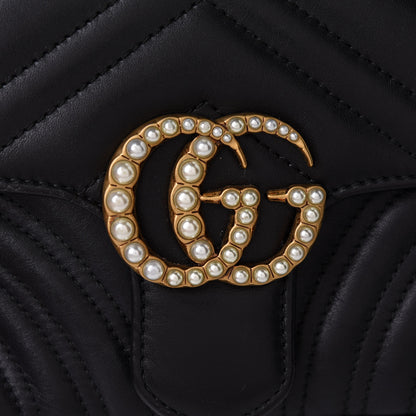 Gucci Calfskin Matelasse Pearly GG Marmont Chain Belt Bag Black 9 of 11