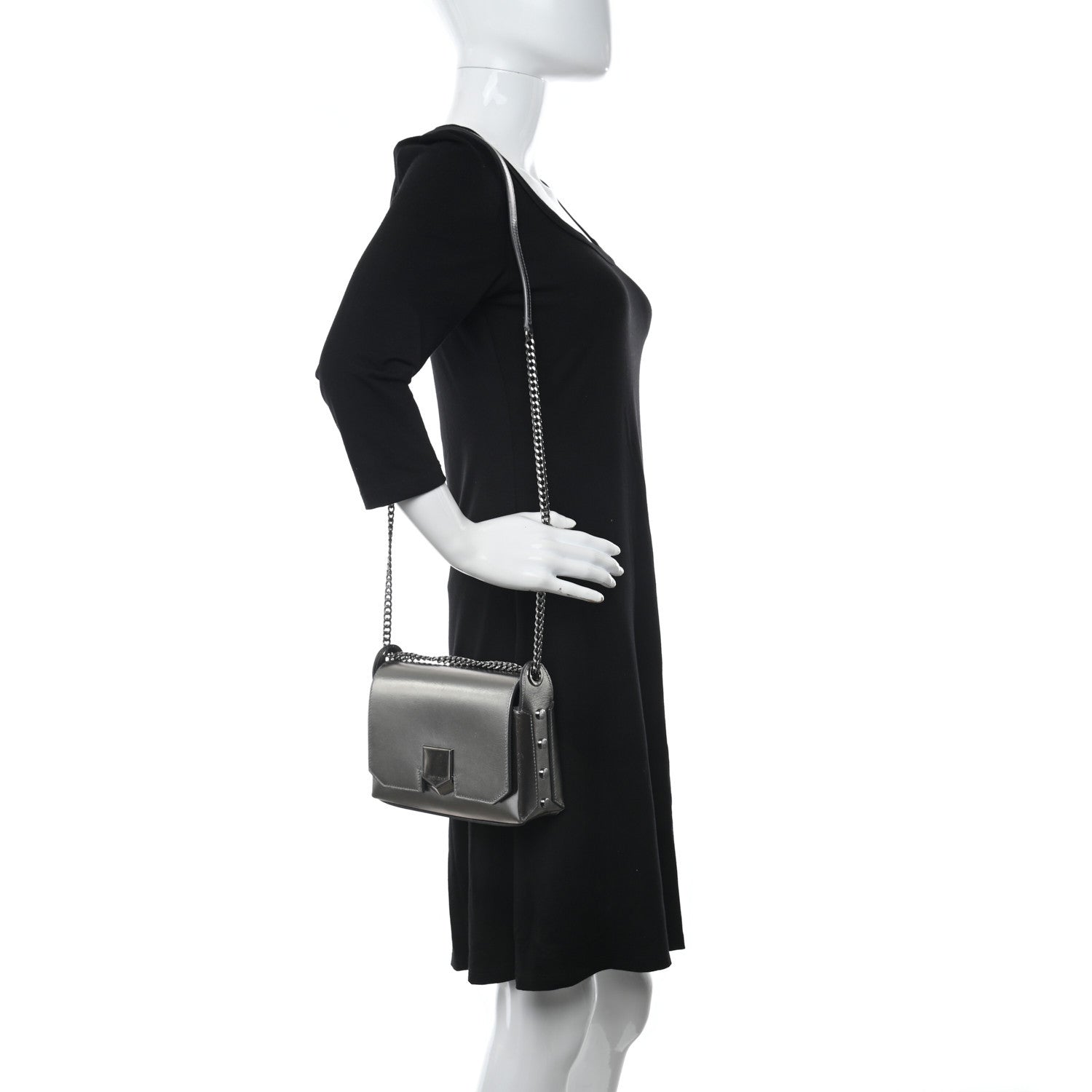 Jimmy Choo Smooth Calfskin Lockett City Shoulder Bag Silver 2 of 9