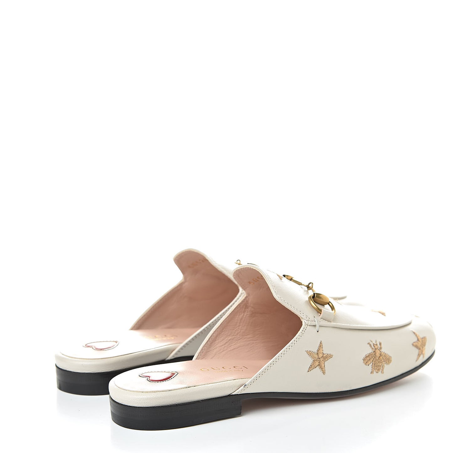 Goatskin Bee Star Embroidered Womens Princetown Slippers 34 Mystic White