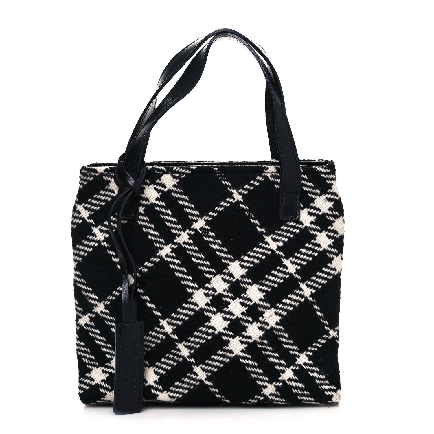 Burberry Wool Plaid Check Tote Black 1 of 10