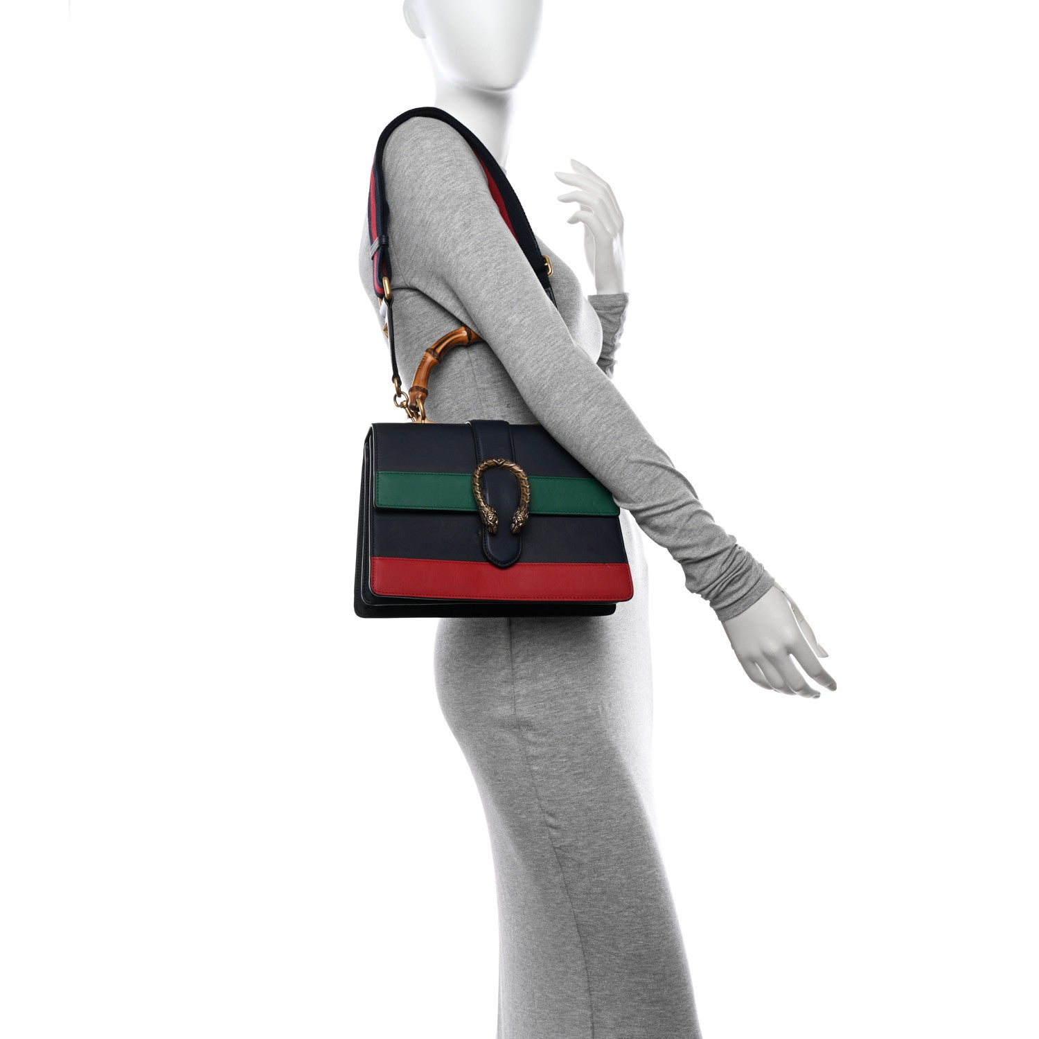 Gucci Moon Calfskin Bamboo Web Medium Dionysus Top Handle Bag Blue Emerald Hibiscus Red 2 of 14