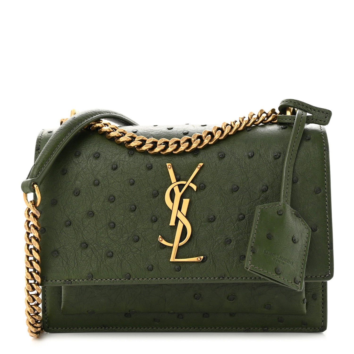 Saint Laurent Soft Ostrich Small Monogram Sunset Vert Olive 1 of 10