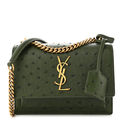 Saint Laurent Soft Ostrich Small Monogram Sunset Vert Olive 1 of 10