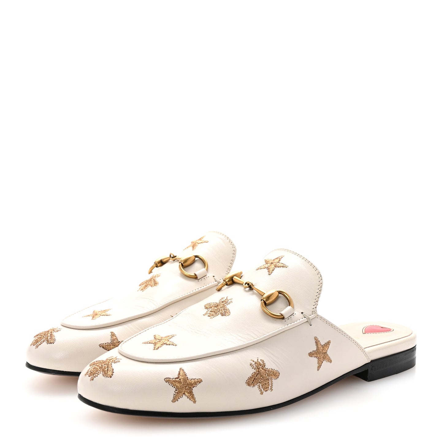 Goatskin Bee Star Embroidered Womens Princetown Slippers 36 Mystic White