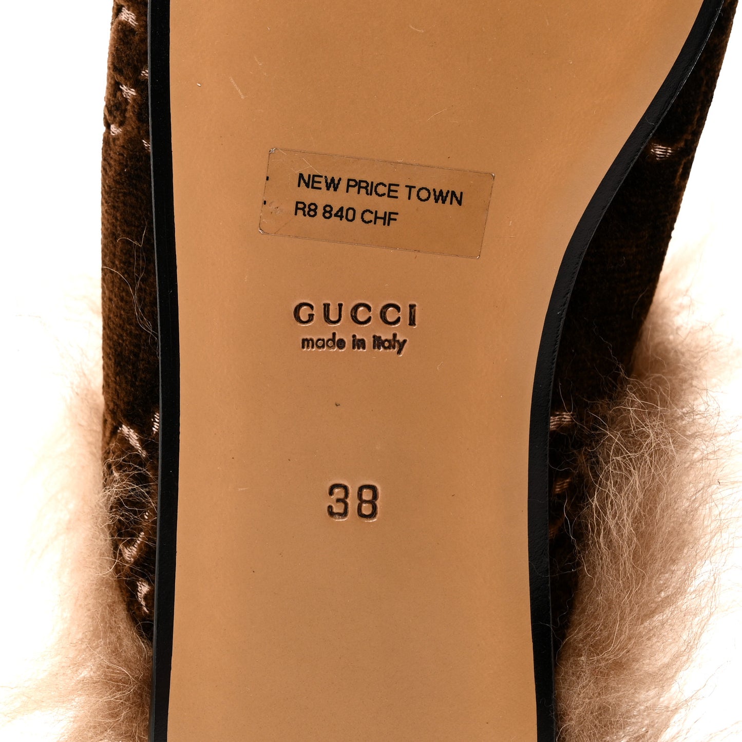 Velvet GG Monogram Fur Womens Princetown Slippers 38 Brown Black Natural
